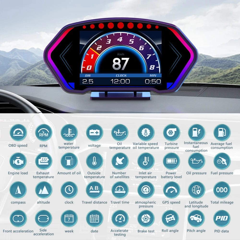 P3 Car Head up Display OBD2 GPS On-Board Computer HUD Gauge Digital Speedometer Display RPM Water Temp Turbine Pressure