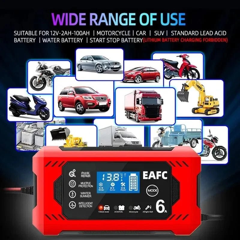 6A 12V LCD Car & Motorcycle Battery Charger - Gear - Genius