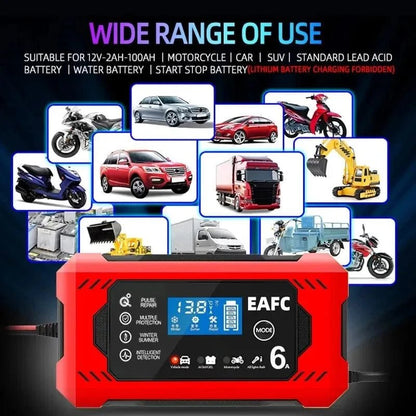 6A 12V LCD Car & Motorcycle Battery Charger - Gear - Genius