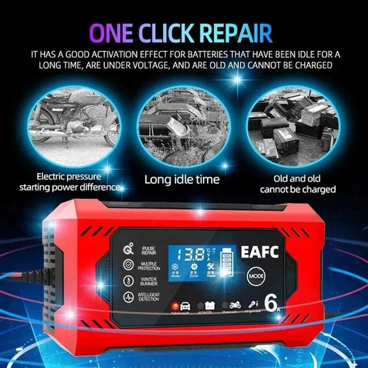 6A 12V LCD Car & Motorcycle Battery Charger - Gear - Genius