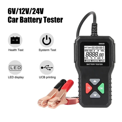 Battery System Detect 100-2000 CCA Car Battery Tool 6V 12V 24V Car Battery Tester Auto Battery Analyzer BM550 Black